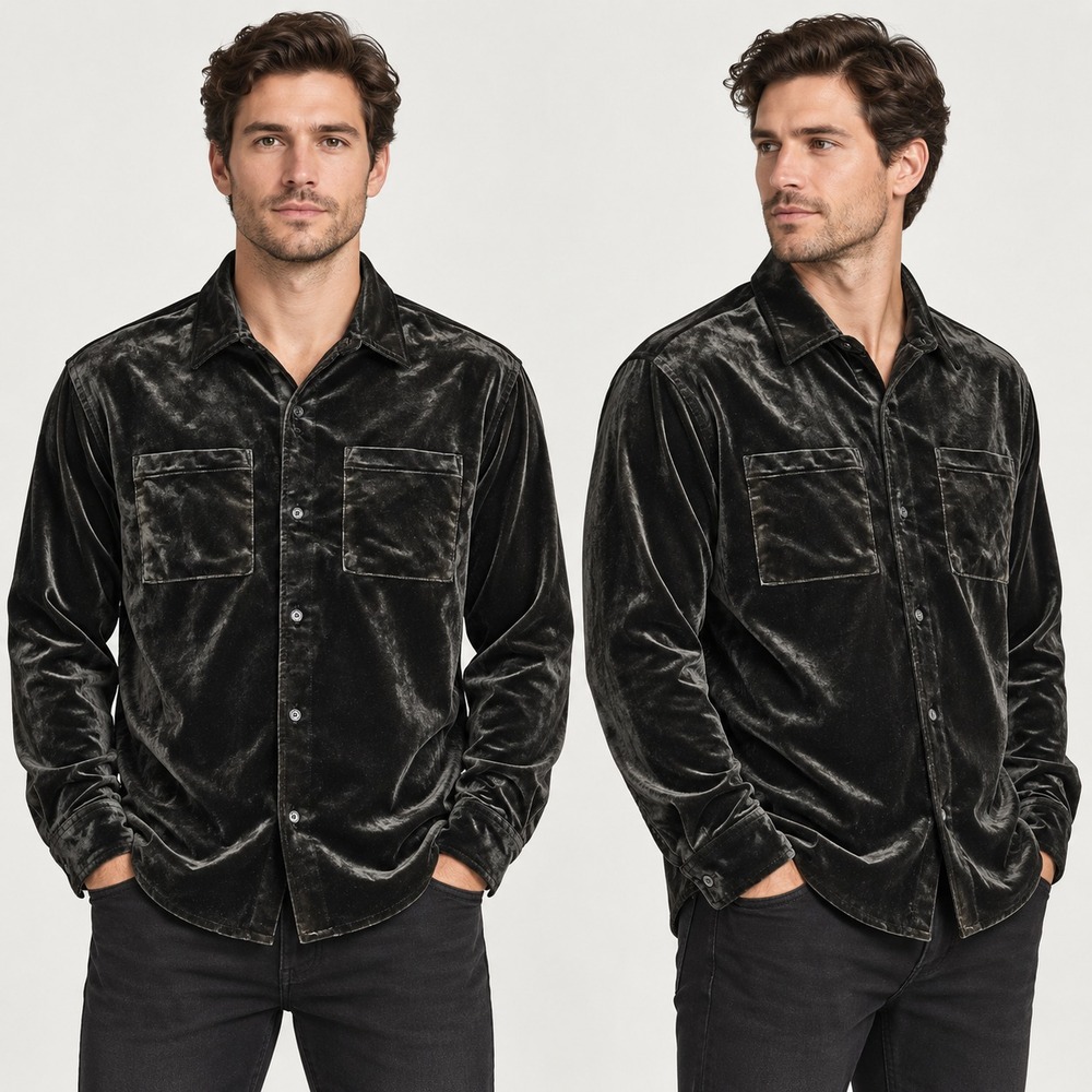 NOVAMEN Fashion Nova Velvet Shirt Mens Large NWT Black Crushin It Button Up LS
